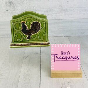 Cracker Barrel ELEGANT ROOSTER Green Brown Embossed Stoneware Nipkin Holder